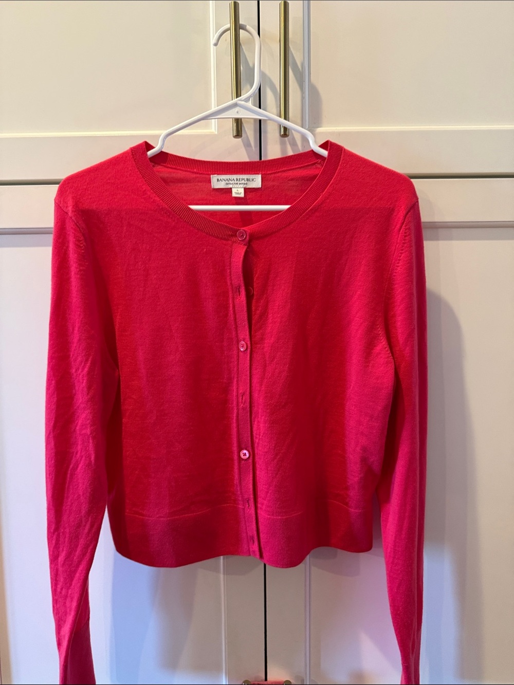 Banana Republic Hot Pink Crewneck Button-Front Cardigan merino wool